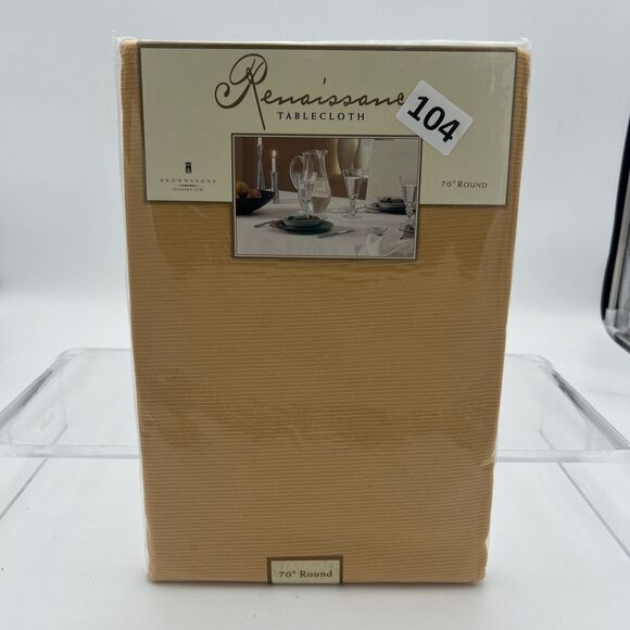 NOS ELRENE HOME FASHIONS 100% POLYESTER Harvest GOLD 70" ROUND TABLECLOTH - Picture 2 of 10